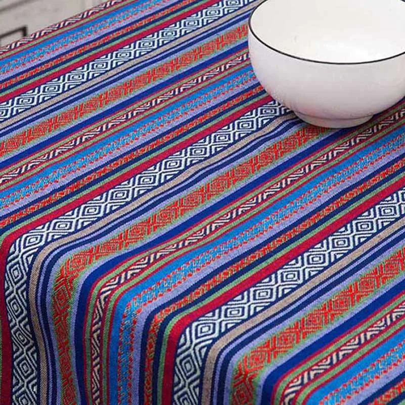 Bohemian Fabric Striped Jacquard Geometric Yarn Dyed Polyester Cotton Blend for Sewing Cape Turban by Half Meter