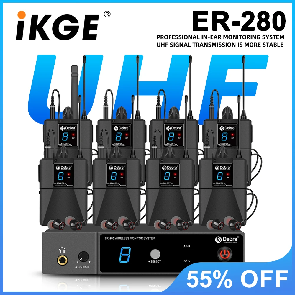 

IKGE ER-280 In-Ear Wireless Monitor System, Single Channel UHF with Multiple Receivers, for Small Concerts, Stage Performances