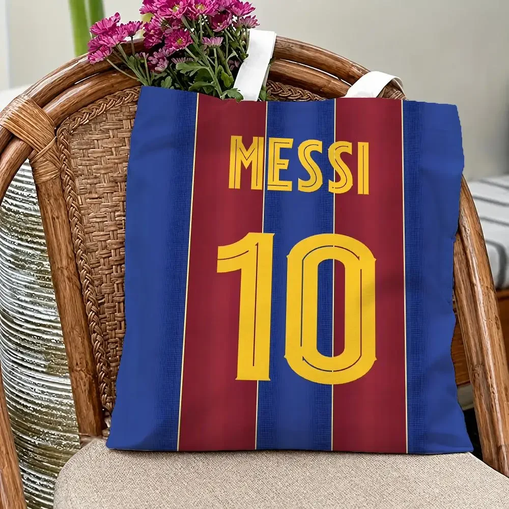 Legendary Classic Football M-Messi Storage Bags Durable Canvas Tote Bag - Large Capacity Double-Sided Printed Shoulder Handbag