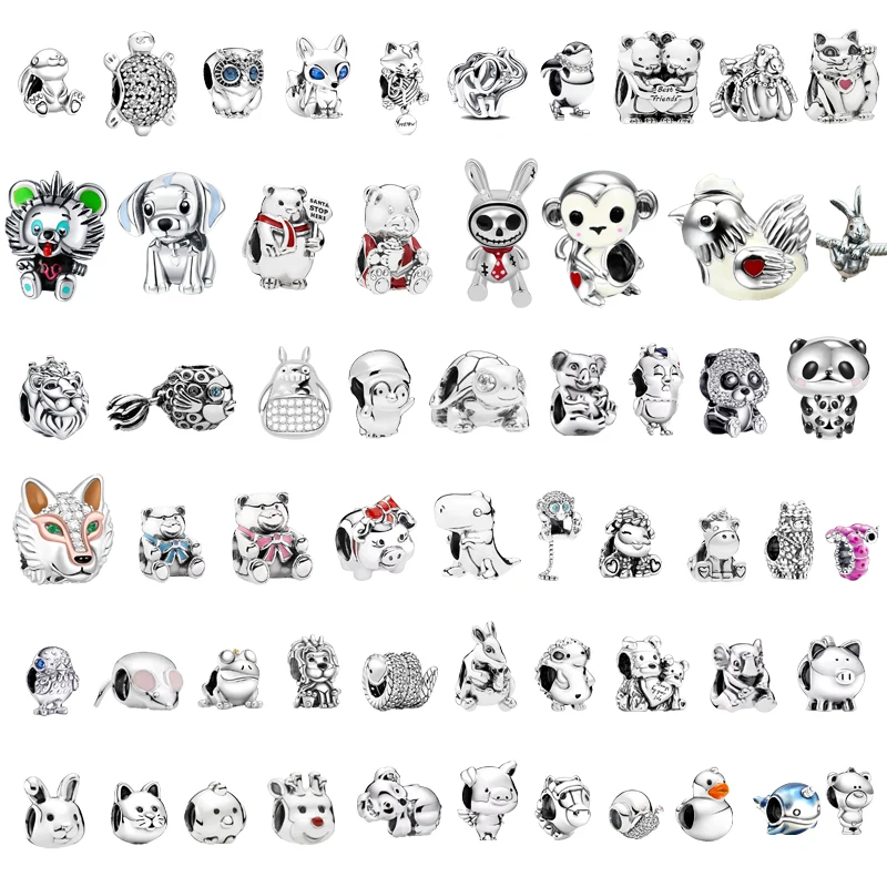 동물 시리즈 고양이 팬더 토끼 코끼리 곰 참 비즈 핏, 오리지널 925 스털링 실버 팔찌, DIY 여성 쥬얼리, 신상