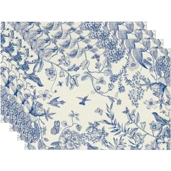 1/4PCS Artoid Mode Hydrangea Placemats Flowers Branches Chinoiserie Home Spring Table Mats for Party Kitchen Dining Decoration