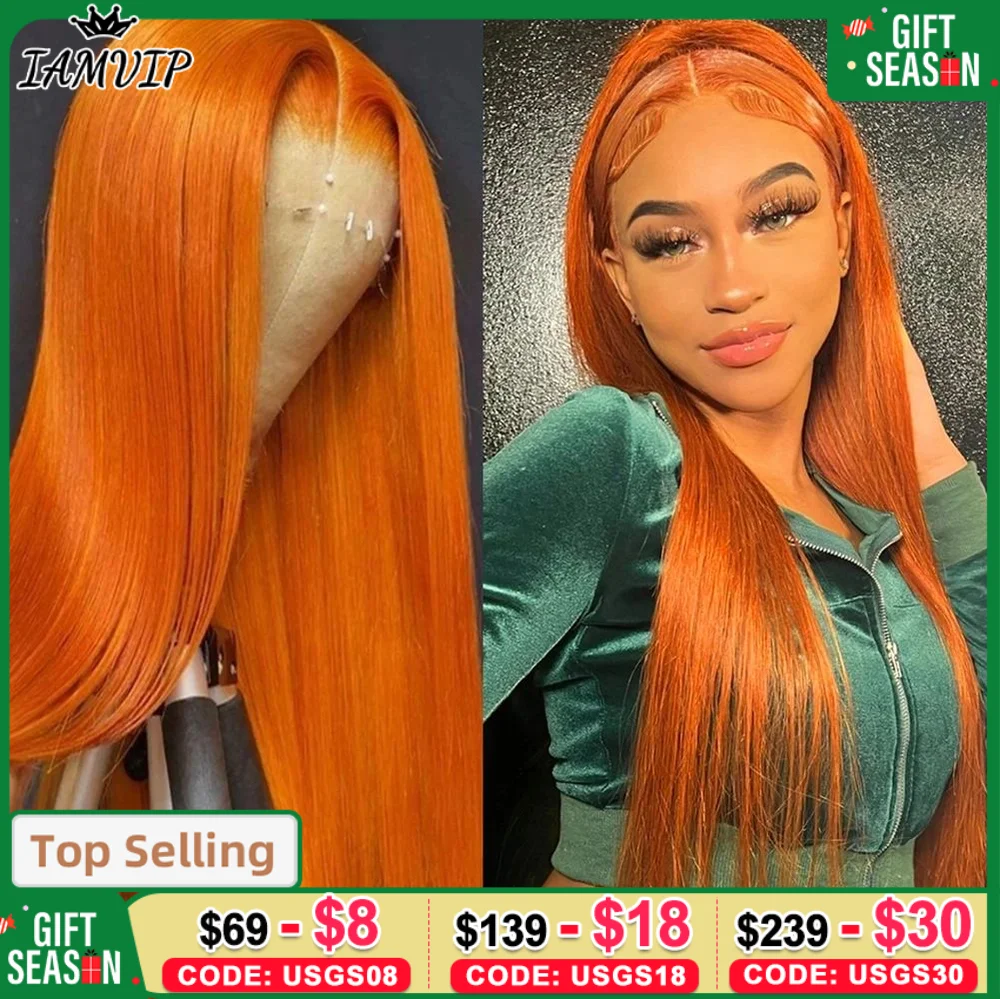 Ginger Orange HD Transparent Lace Frontal Wig For Women 13x6 Front Wigs Human Hair Bone Straight 13x4 Human Hair Lace Front Wig