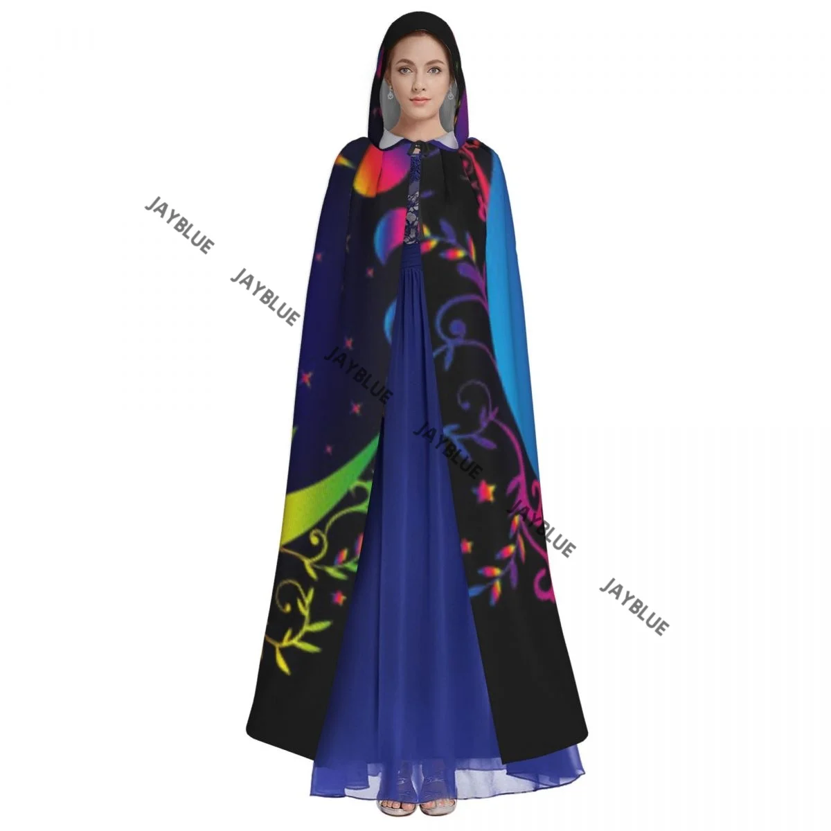 Унисекс для взрослых, небесный мистический костюм в стиле бохо с грибами, волшебный плащ с луной и звездами, длинный костюм ведьмы с капюшоном, косплей