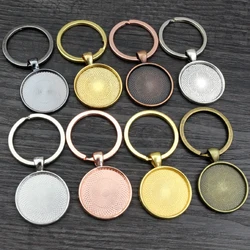 5pcs Keychain With Pendant Bezel Blank Fit 20 25 30mm Cameo Glass Cabochon Base Setting DIY Keychain Key Ring Supplies