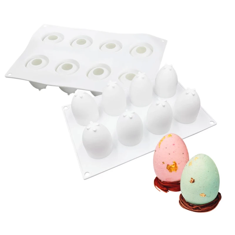 Easter Day Hand Drawn  Easter Egg Chocolate Mould 5 or 8 Cavity 3D Easter Egg Silicone Cake Mold Kitchen Dessert Baking Tools