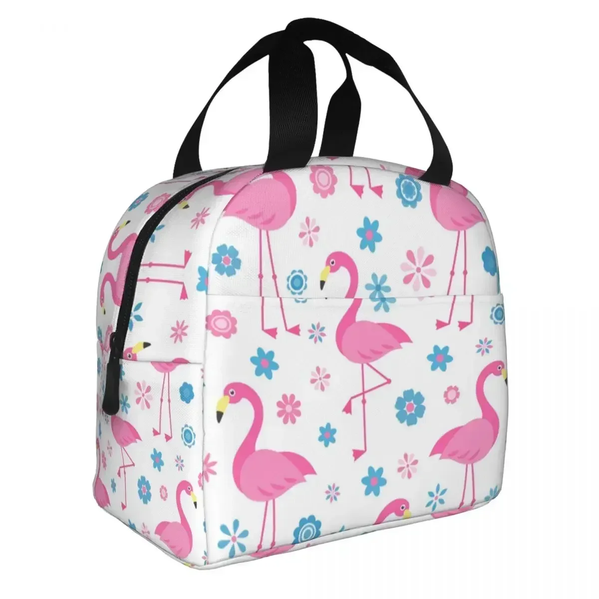 Seamless Pattern With Flamingo Insulated Lunch Bag for Work  and flowers Leakproof Food Thermal Cooler Lunch Box Women