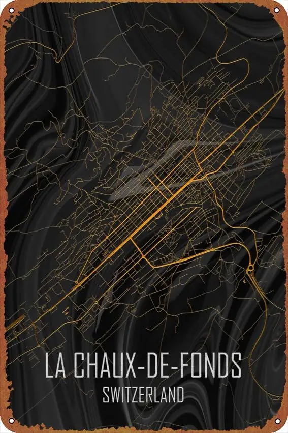 La Chaux de Fonds Map map Poster Signs   Decor Funny Chic Art Wall Decort Home Yard Signs Bar Hotel Cafe Pub Indoor Outdoor rest
