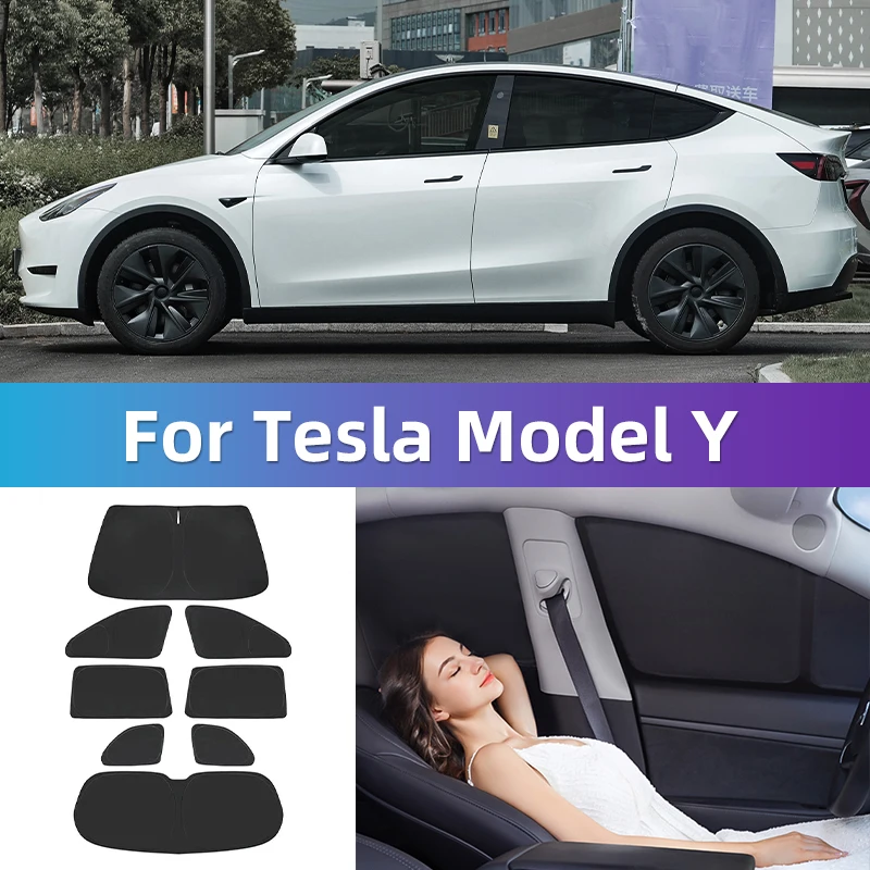 For Tesla Model Y Custom Full Cover Car Window Sunshade Privacy Blind Curtain Travel camping car to sleep inside Light tight