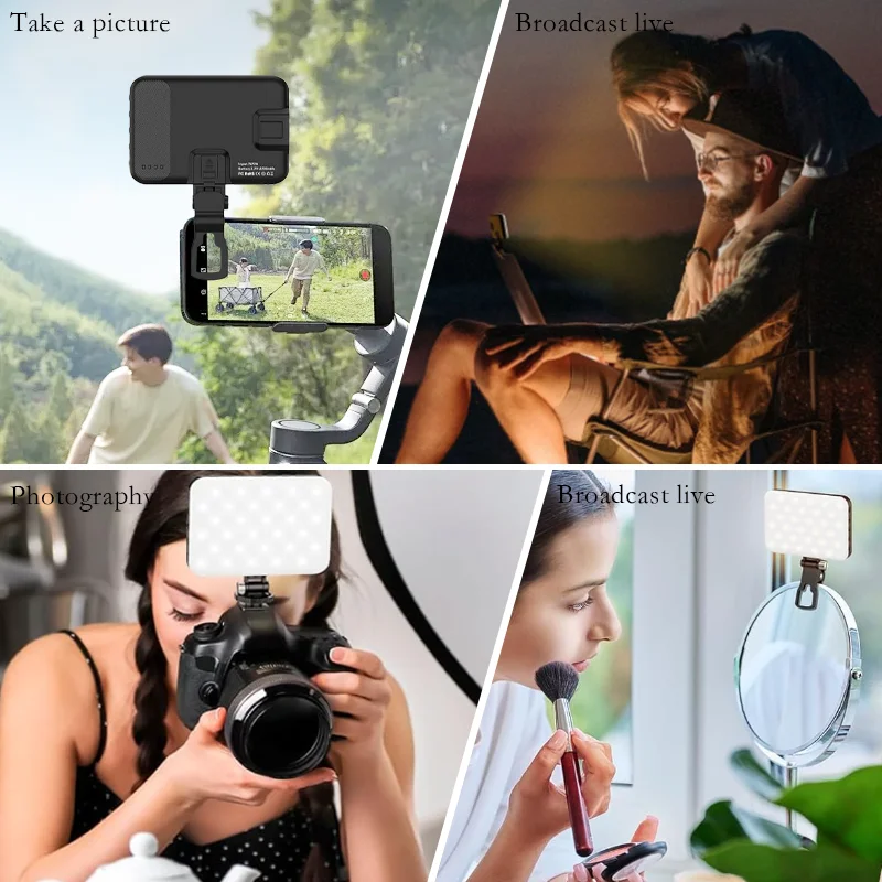 ضوء سيلفي LED قابل لإعادة الشحن لعقد مؤتمرات الفيديو، ضوء كاميرا محمول، ضوء هاتف محمول قابل للتعديل مع مشبك