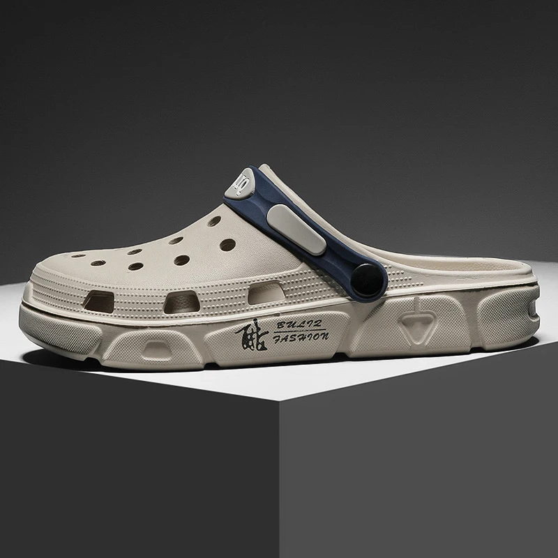 New trendy men's garden shoes with perforated holes, lightweight, non slip and durable slippers