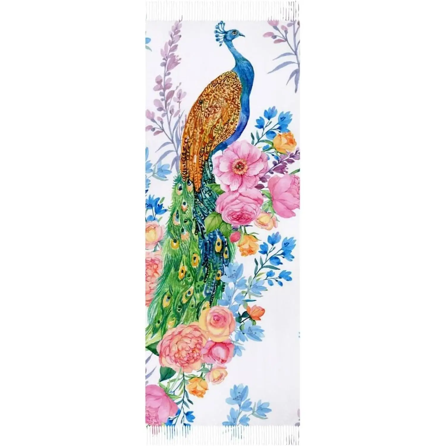 

Теплый мягкий зимний легкий кашемировый длинный шарф с кисточками для женщин, подарки на каждый день, путешествия, офис, павлин, цветочный принт в стиле бохо