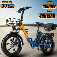1000W Motor Electric Bicycle 48V15AH Lithium Battery Electric Bike Adult 20*4.0 Inch Fat Tire with Rear Seat Luggage Rack E-bike