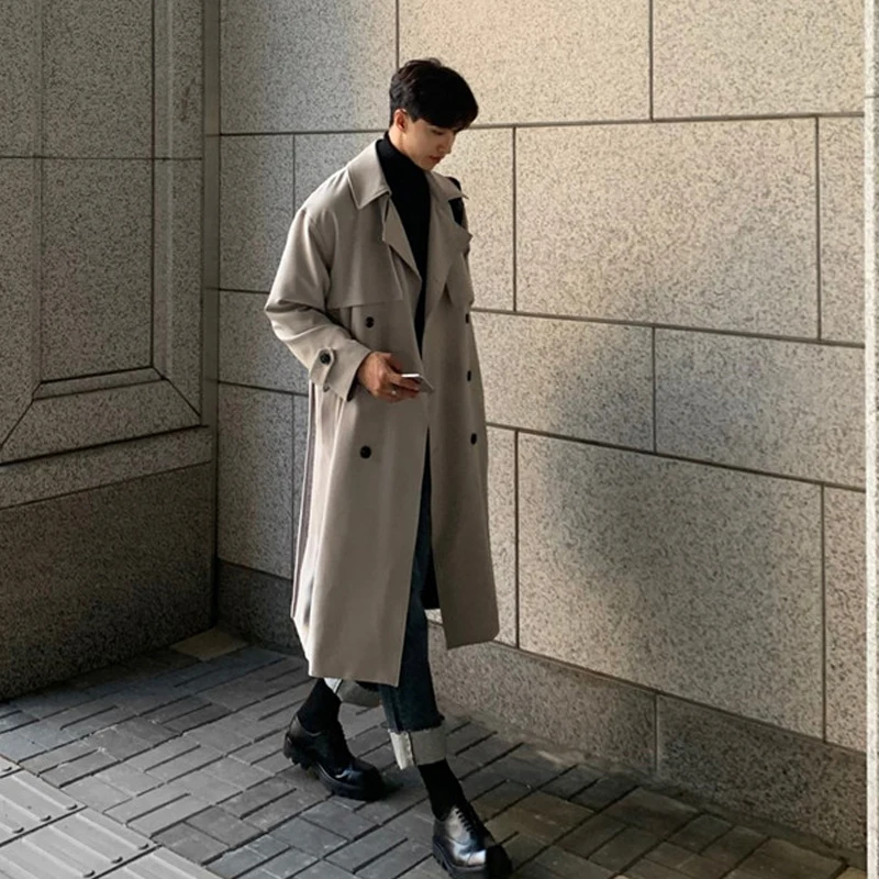 Korean Series British Trench coat Outerwear Men's Autumn and Winter Trench Poncho Cresu Civilian Army Winter Coat Medieval Long