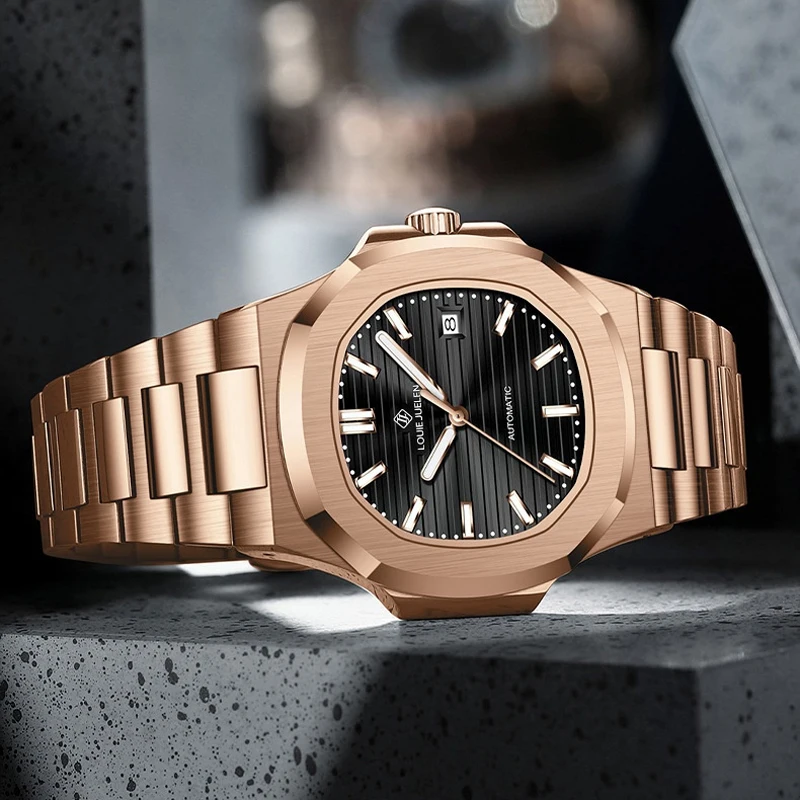 ساعات رجالية 2026 ساعة أوتوماتيكية جديدة فاخرة باللون الذهبي الوردي للرجال من الفولاذ المقاوم للصدأ مقاومة للماء بتقويم ميكانيكي للرجال #2