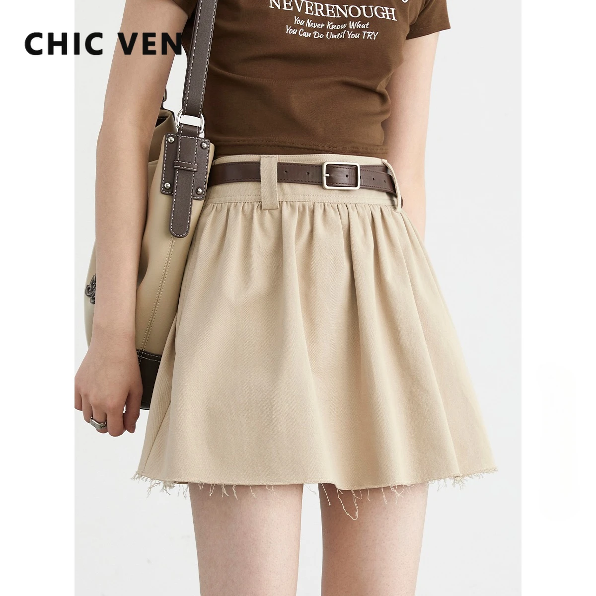 

CHIC VEN Women Skirts Korean Loose Solid Cotton High Waisted Pleated Bubble Skirt A-line Short Fashion Skirt Summer New 2025