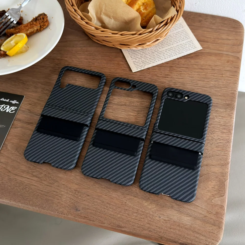 جراب هاتف صلب من ألياف الكربون ، غطاء مفصل وصلة حزام عريض ، Samsung Galaxy Z Flip 6 ، 5 ، 4 ، 3