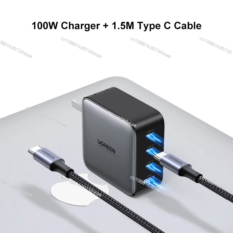 100W Fast Charging  USB C Charger Nexode 4 Port GaN Foldable Wall Charger Power Adapter with Cable for MacBook Pro Air