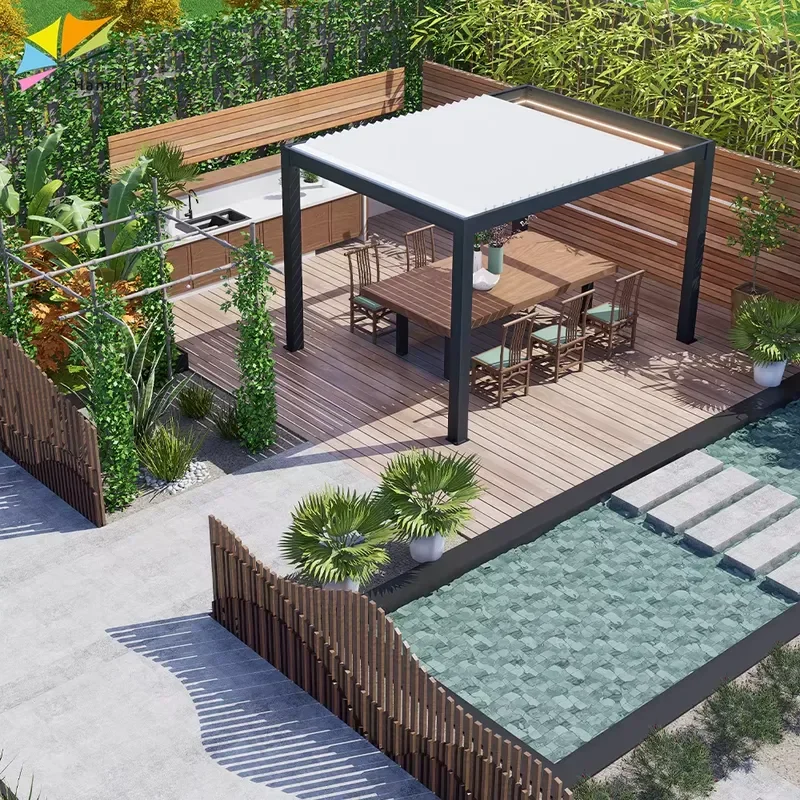 Sun Shade Louvered Aluminium Motorized Folding Pergola Rotate Separately Adjustable Retractable Roof