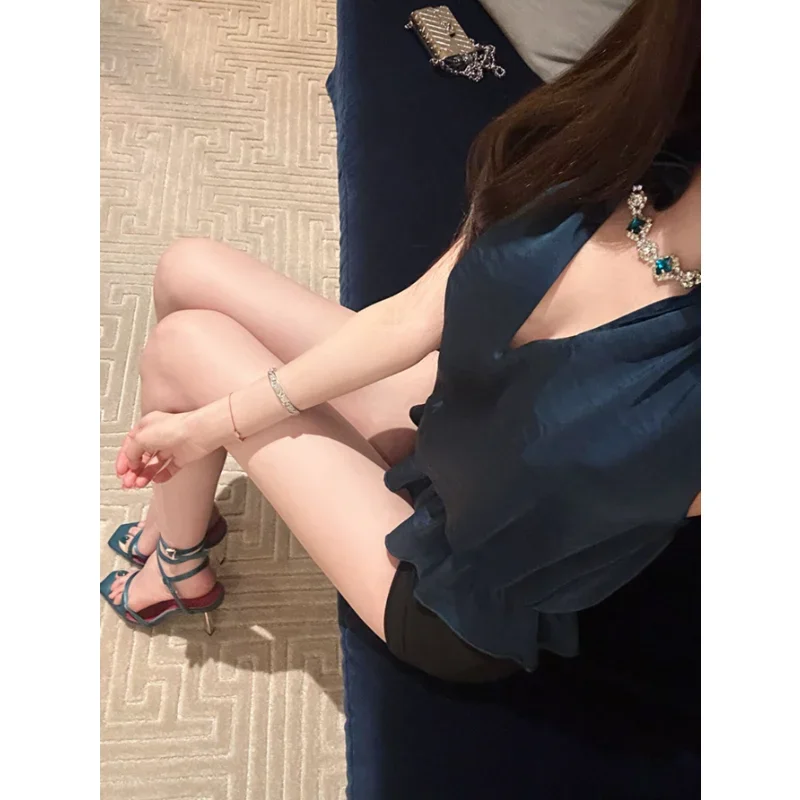 صنادل نسائية بمزاج كعب رفيع مفتوح من الأمام مثير للكاحل بحزام متقاطع وكعب عالٍ فرنسي ناعم من الأسفل يحجب الأحذية النسائية #5