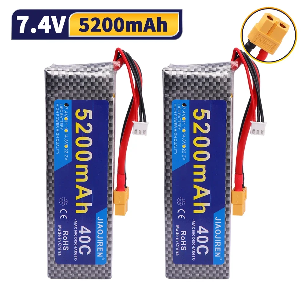 7,4 В 60C 5200 мАч Lipo аккумулятор с разъемом Deans T XT60 для радиоуправляемых дронов, квадрокоптеров, вертолетов, лодок, запасных батарей