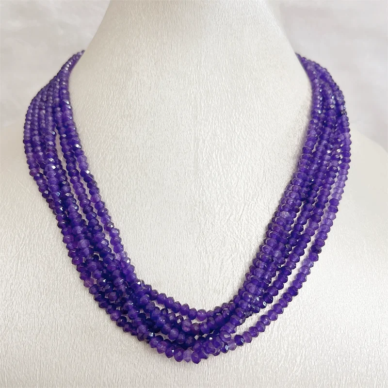 3*4MM Faceted Deep Purple Amethyst Necklace 1/3/6Strands Adjustable Multilayer Bead Chain Choker for Prom Gift