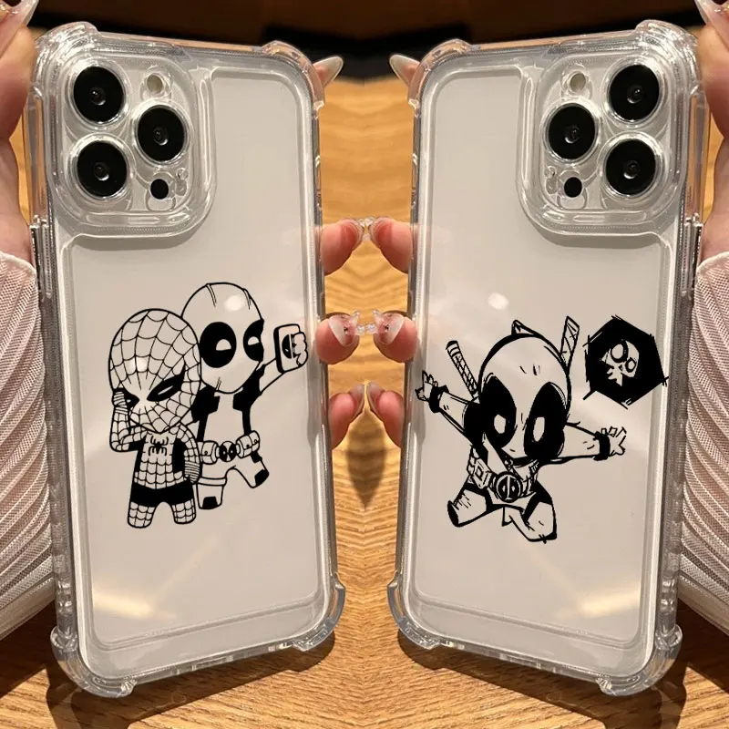 

Marvels Deadpool Spider Man Cute Phone Case Clear For iPhone 17 16 14 15 11 12 13 Pro Max 16E 15 16 Plus 17 Air Shockproof Cover