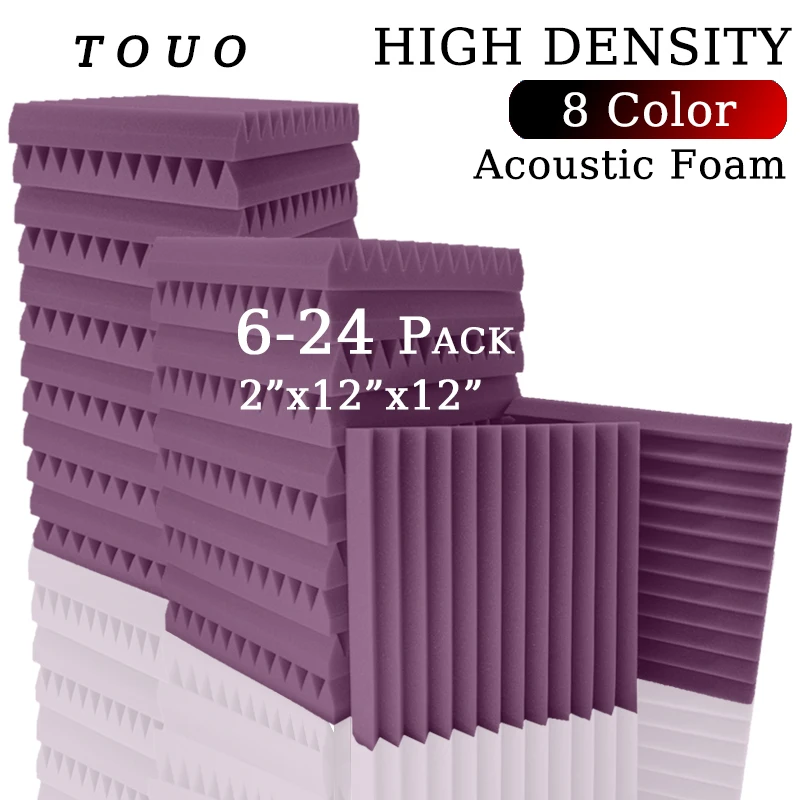 

TOUO Sound Proof Padding Acoustic Foam Wedge Wall Panels 6-24 Pcs Sound Insulating Tiles Noise Canceling For Recording Studio