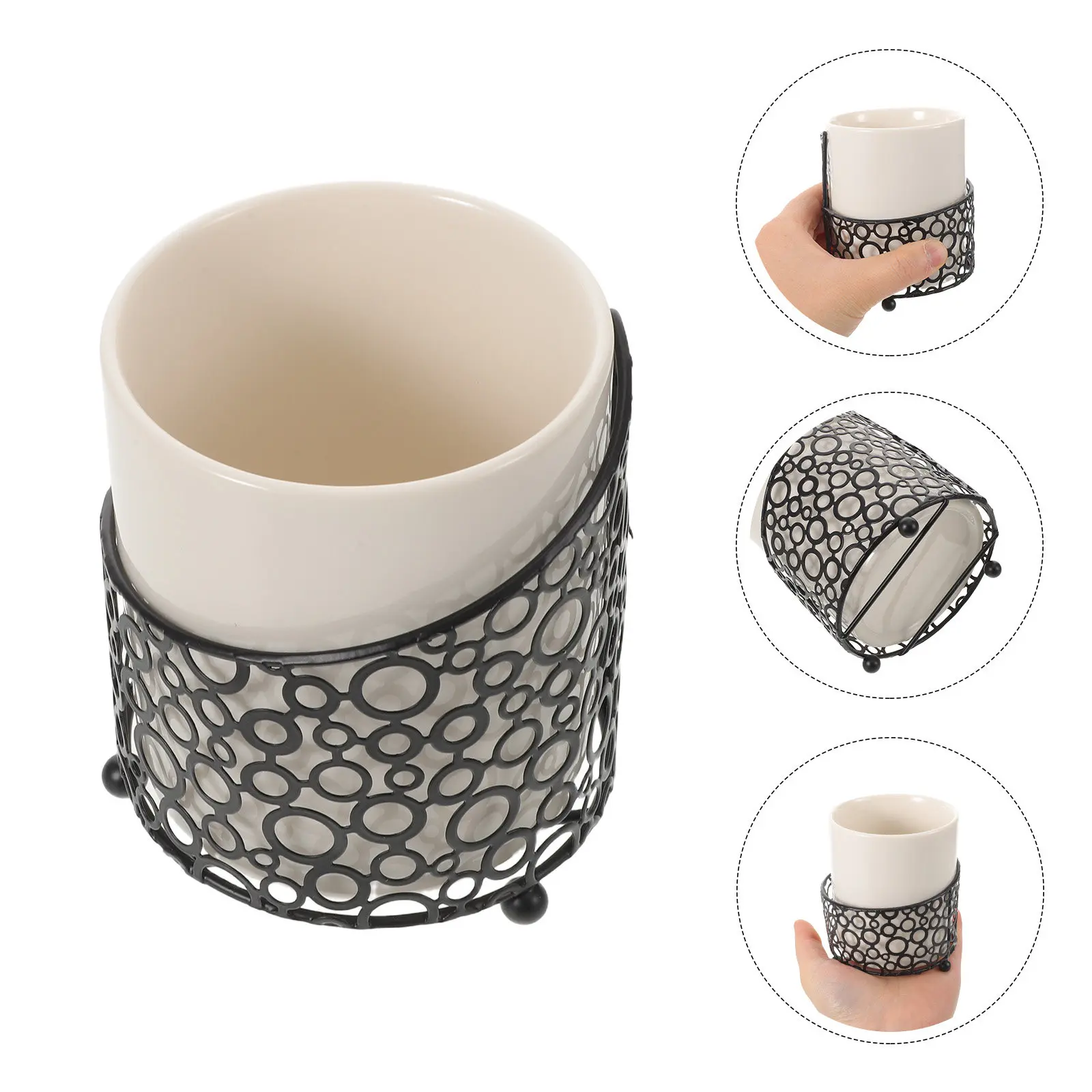 Ceramic Coffee Bar Spoon Organizer Metal Frame Teaspoon Holder Upright Cup Coffee Stirrers Stir Sticks Caddy Drinks Station