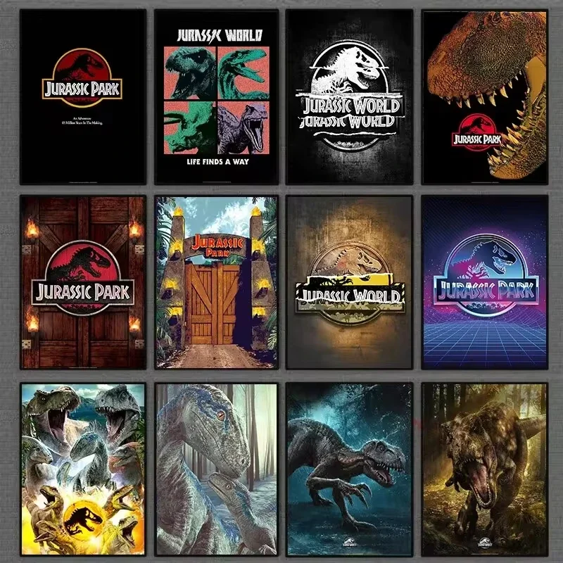Póster de película de mundo de dinosaurio de Parque jurásico, decoración del hogar, pintura en lienzo, imágenes ideales para sala de estar, decoración de pared de Bar sin marco