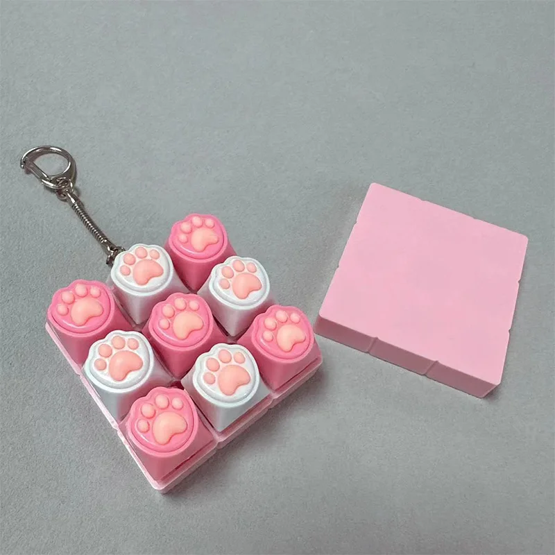 Cute Cat Paw Keyboard Fidget LED Paw Squeeze Decompression Keychain Mini Mechanical Key Press Sensory Stress Relief Fidget