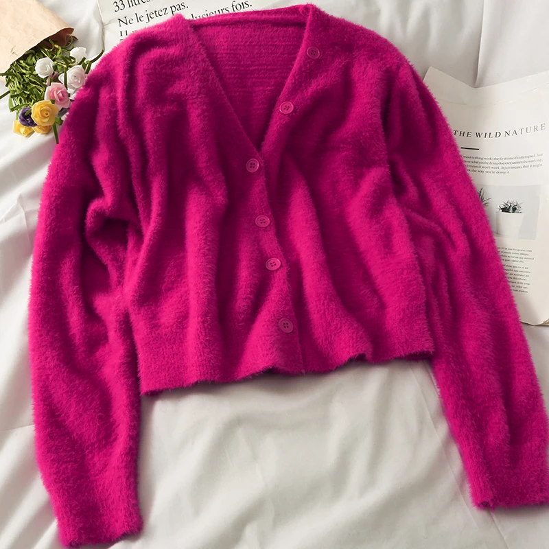 Women 2020 Autumn sexy Knitted Cardigans Women Fashion French Sweater Jumpers Plus Size Button Up Velvet Cardigans For Women