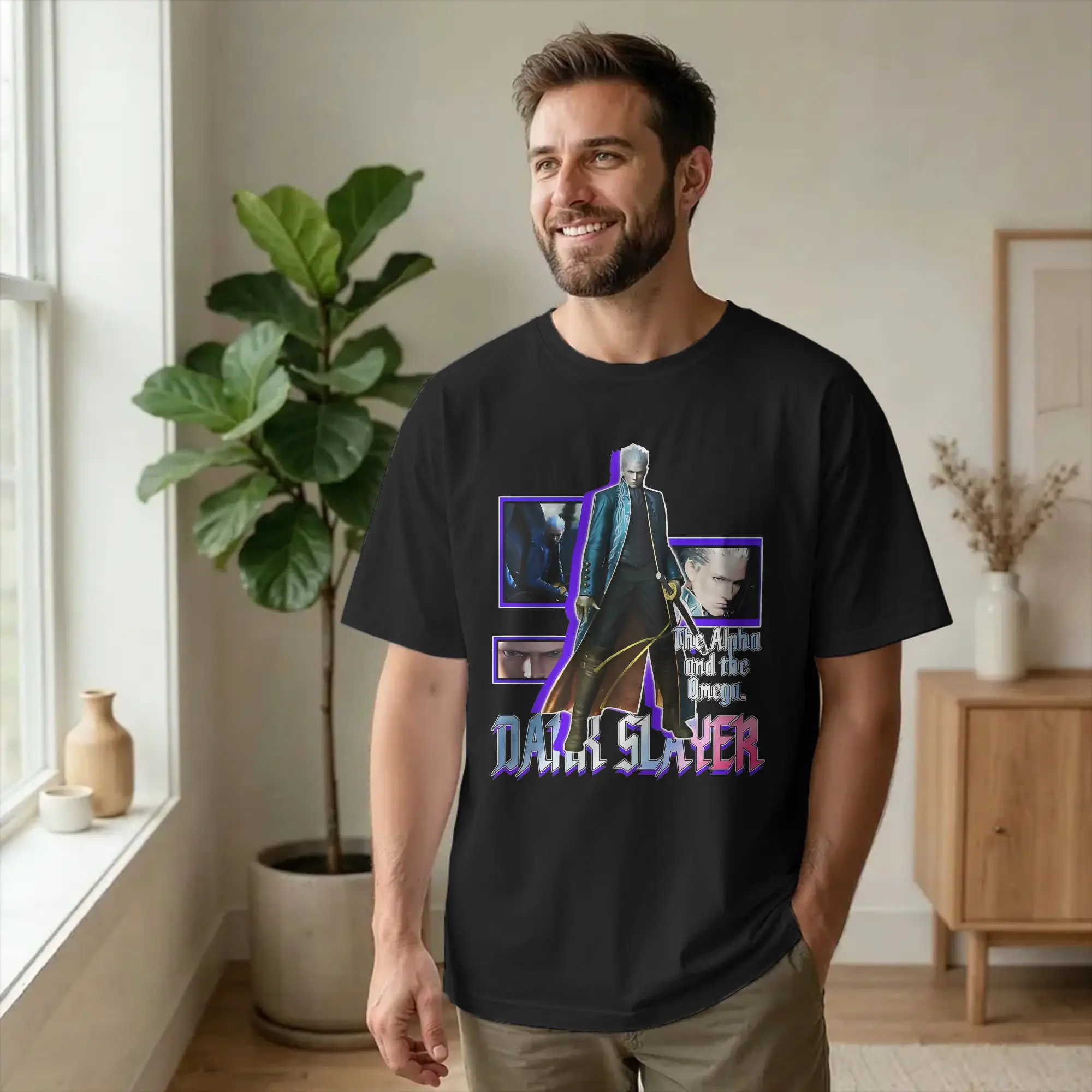 Men's Devils Vergil DMC T Shirts May Cry Action Game Idol Pure Cotton Clothing Novelty Short Sleeve Tee Shirt Big Size T-Shirt