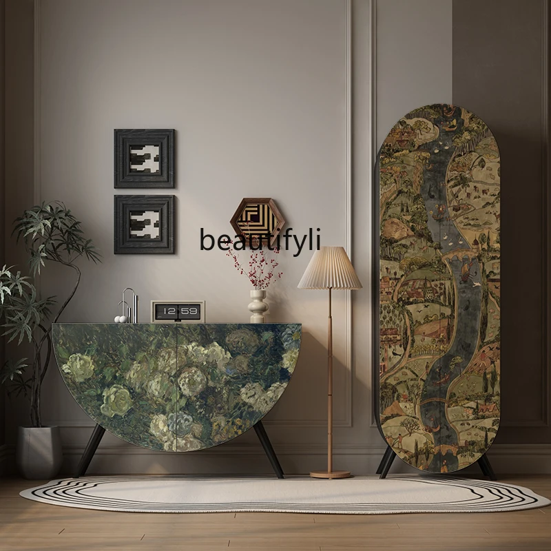 

solid woodentrance cabinet household semi-circular dining side living room tea cabinet bedroom storage corridor vertical cabinet