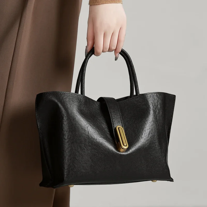 Women Genuine Cow Leather Top Handle Bag Luxury Designer Shoulder Daily Ladies Office Commute Female Minimalist Design 2026