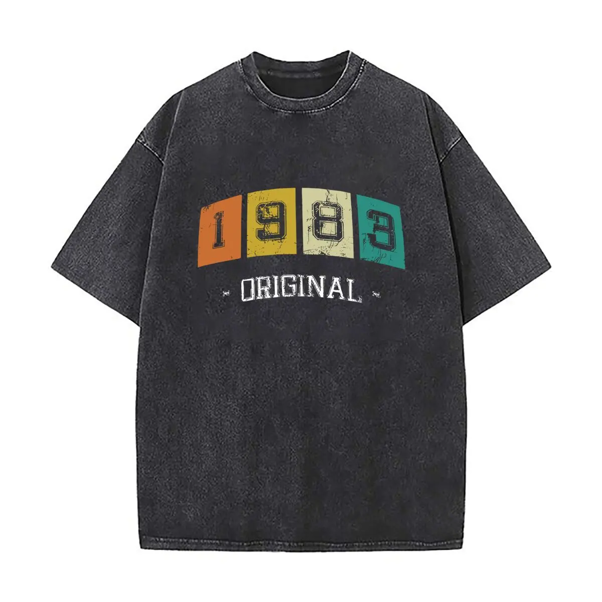 Vintage Born In 1983 Birth Year 2025 Heavy Men Washed Casual Cotton Short Sleeve Acid Wash Top