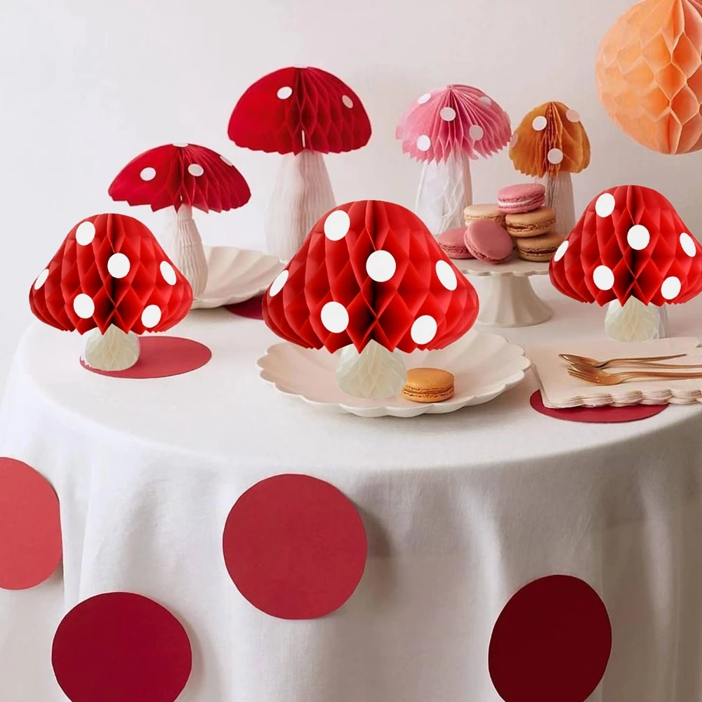 20/30CM Red Mushroom Paper Lantern Honeycomb Hanging Ornaments For Kids Woodland Mushroom Birthday Party Decoration Supplies