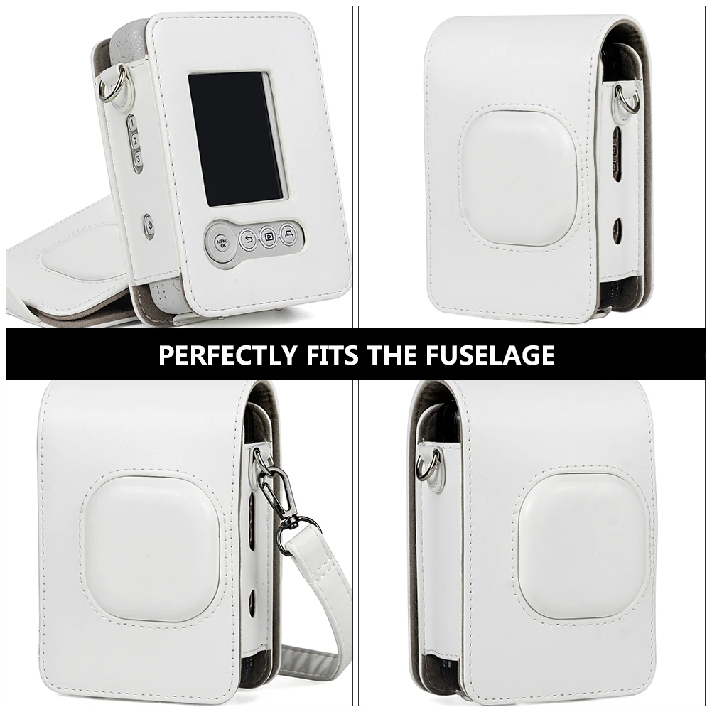

Camera Bags Storage Shoulder Protective Handbag White Case with Strap PU Travel