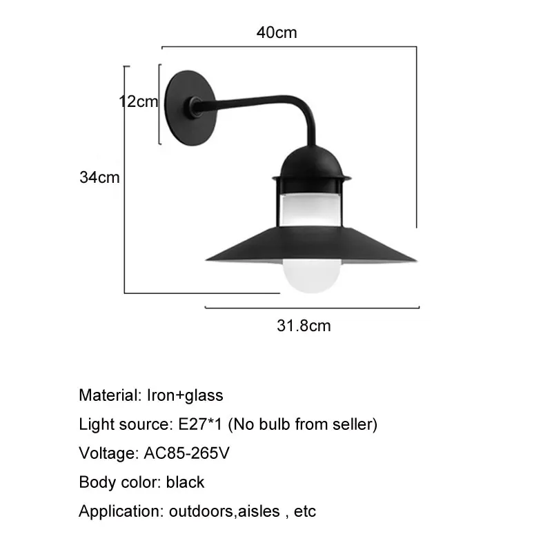 American Vintage Wall Lamp Industrial Copper Outdoor Indoor Lamp Courtyard Corridor Aisel Bar Black glass Waterproof Wall Light