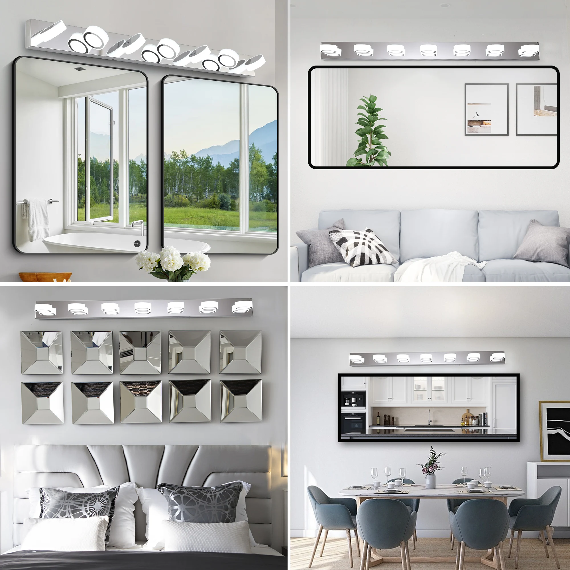 7-Light Bathroom Vanity Light Over Mirror Matte Chrome LED Vanity Lighting Fixtures 360°Rotating Lamp Head (Cool White 6000K)
