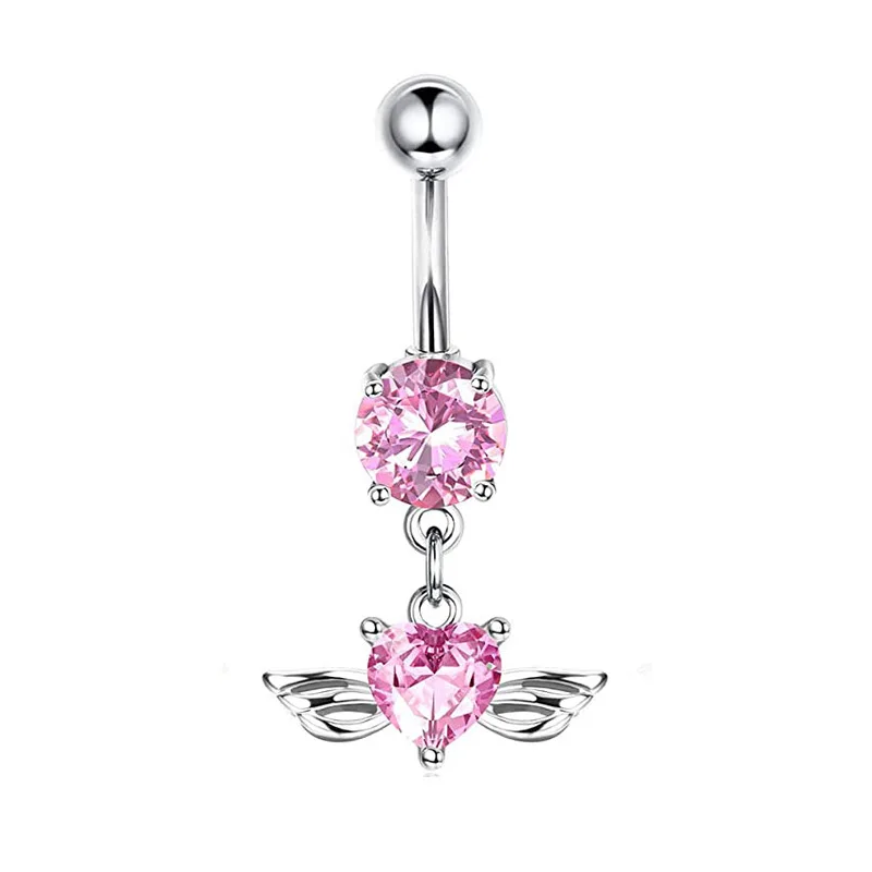 Pink Heart Shaped Navel Ring Ornament Water Drop 14G Belly Button Piercing Barbell Pendant Belly Nombril Piercing Women Jewelry