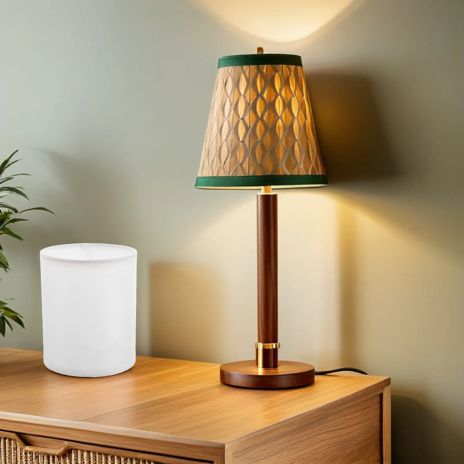 Fabric Lampshade Beige Minimalist Drum Design E27 Anti-Glare Bedside Table Lamp Cover Soft Light Diffuser for Bedroom Living