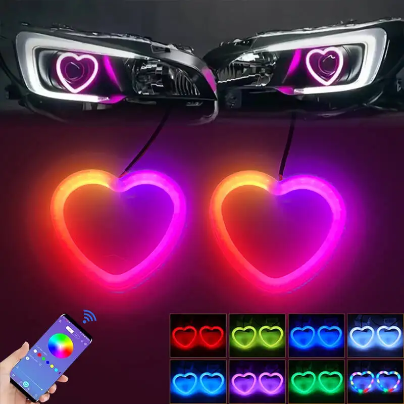 

RGB With App Control LED Heart-Shaped SRGB Dynamic Angel Eyes Halo Ring Turn Signals Light Bluetooth Headlight