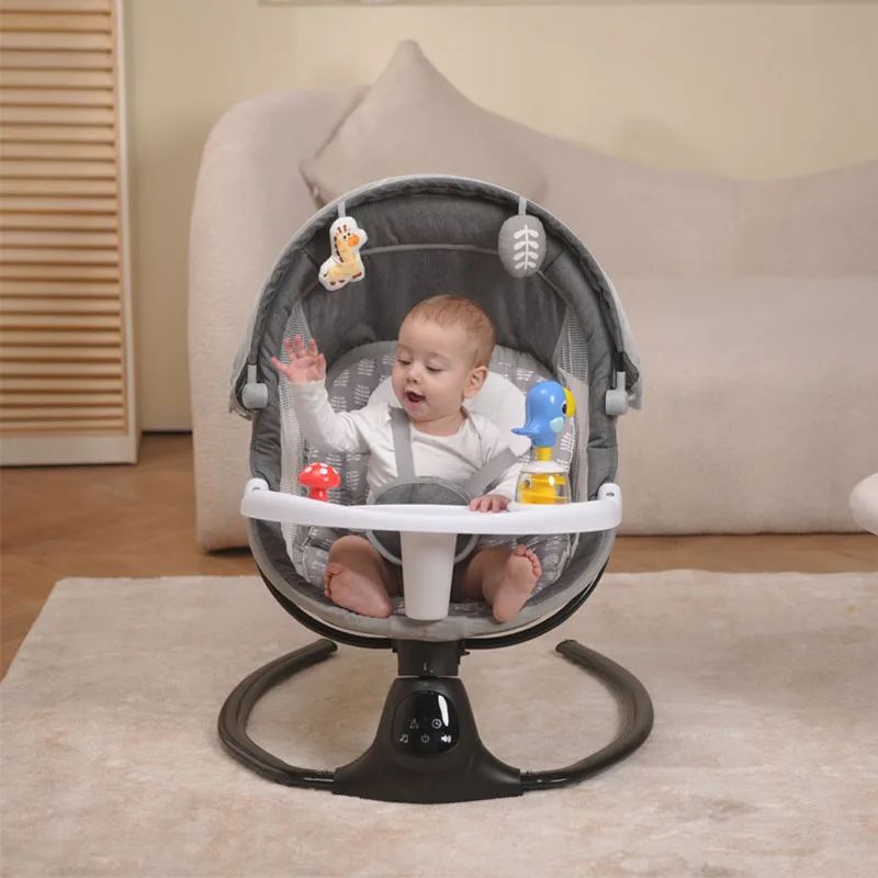 Electric Baby Rocker Chiair 5-in-1 Multi-Functional Cradle with 5-Point Safety Harness, Child Seat, Tray, Toys, and Music