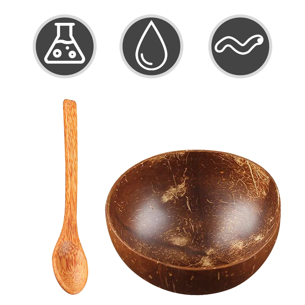 

4pcs Bowl Spoon Kit Coconut Shell Bowl Eco-Friendly Lightweight Natural Bowls For Salad Dessert Camping Assorted Colors