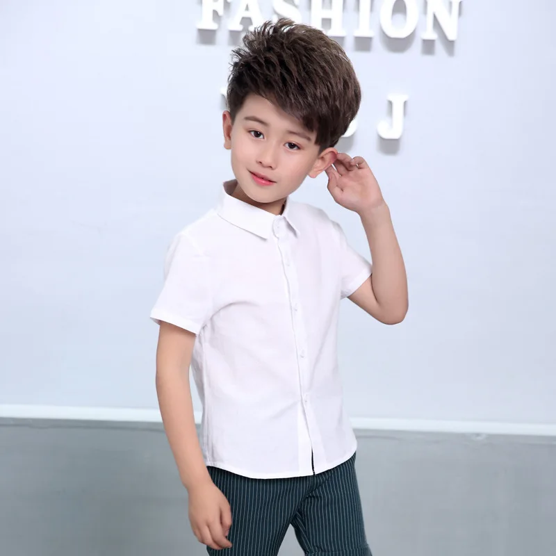 Boys Summer T Shirts Kids White Baptism Shirt Baby Boy Birthday Photography Performance Shirt Teenage Child School Formal Blouse