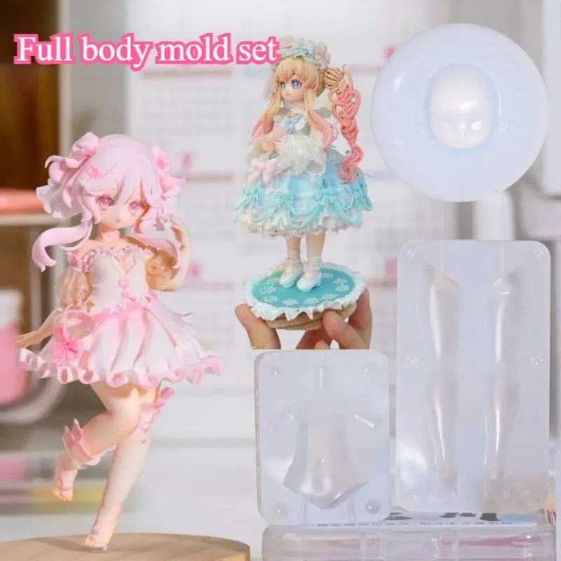 Mini/large Cute Lolita Body Silicone Mold All Set DIY Ultra-light Clay Q Version Cute Face Animation Doll Body Model Making Mold