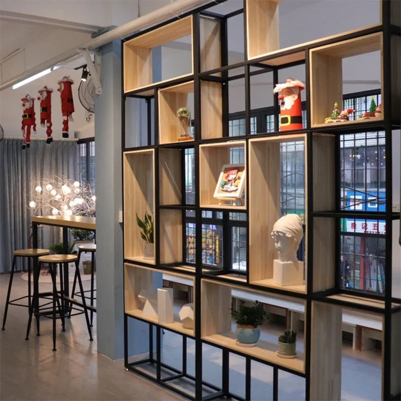 2026 Iron Partition Storage Cabinets Bookcase Full Assembly Industrial Style Living Room Office Wood Box Metal Frame Decoration