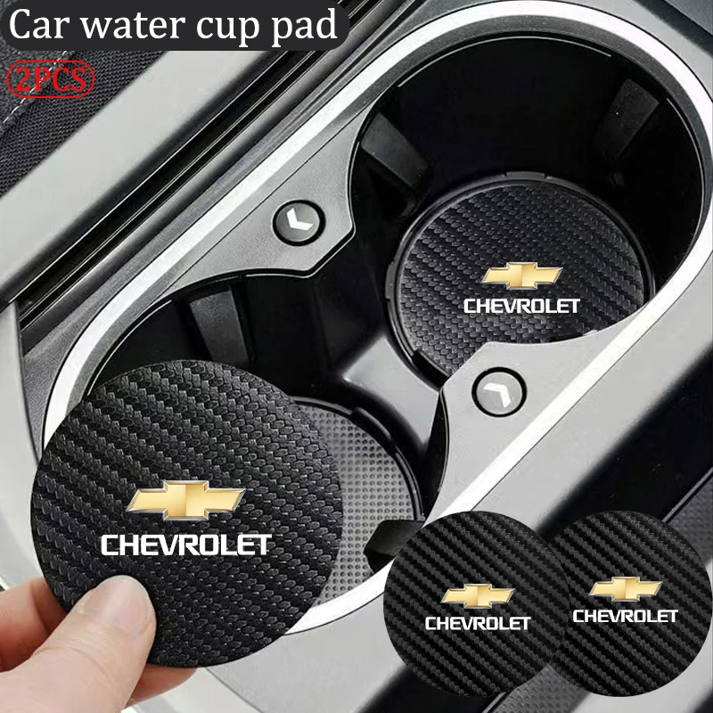 2Pcs Carbon Fiber Coaster Car Water Cup Anti-slip Pad Mat Auto Interior For Chevrolet Cobalt Beat Groove Volt Lacetti Trax Niva