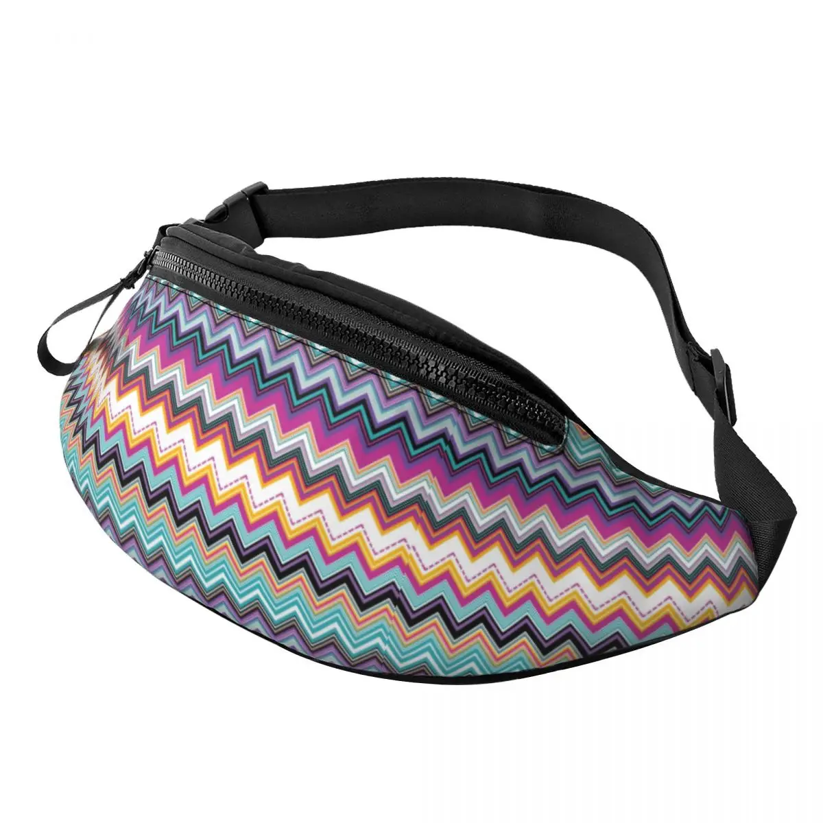 Casual Layers Zig Zag Fanny Pack for Travel Hiking Men Women Bohemian Camouflage Modern Crossbody Waist Bag Phone Money Pouch