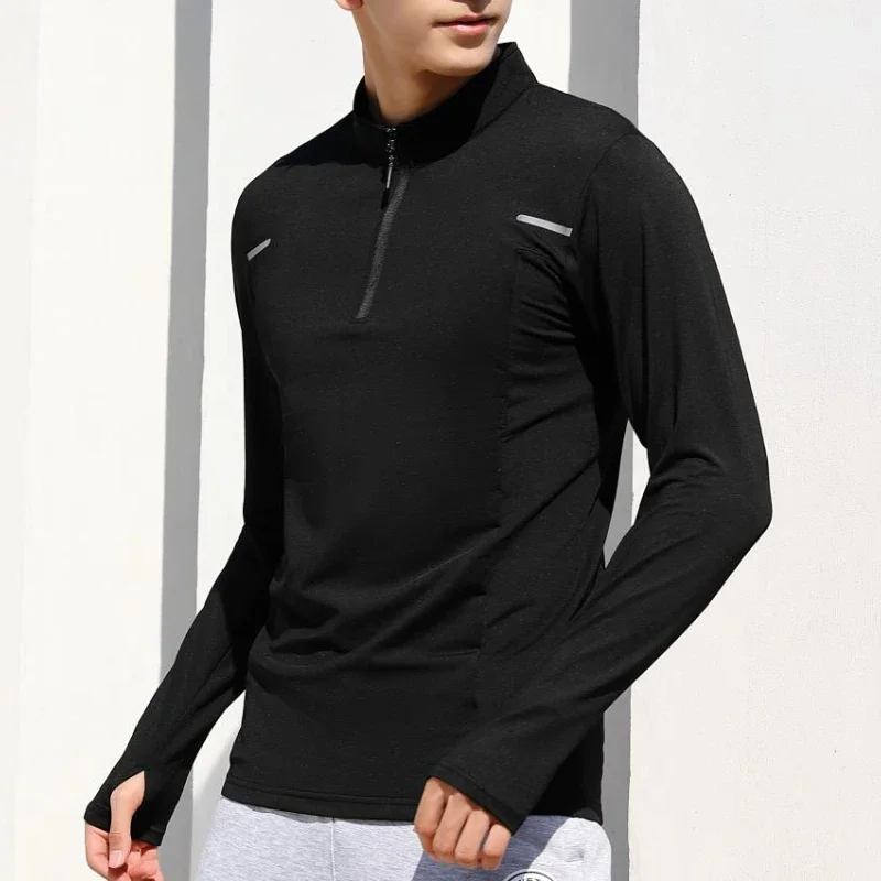 Men Stand Collar Half Zip T-shirt Gym Running Training Long Sleeve Golf Activewear Outdoor Running Workout Tracksuit